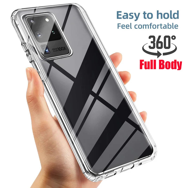 360 Full Clear Silicone Case For Samsung Galaxy S22 S21 S20 S23 FE S24Ultra S10 S9 S8 Plus S7 S10 5G Note 20 10 9 8 S10E Cover