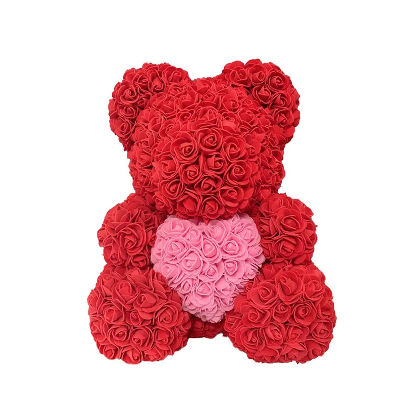 25 & 40cm Rose Bear Heart Artificial Flower Rose Teddy Bear For Women Valentine's Wedding Birthday Christmas Gift