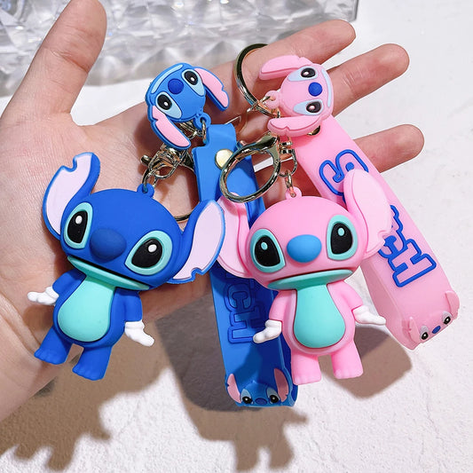 New Anime Disney Keychain Cartoon Mickey Mouse Minnie Lilo & Stitch Cute Doll Keyring Ornament Key Chain Pendant Kids Toys Gifts