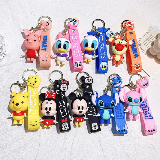 MINISO Anime Keychain Cartoon Mickey Minnie Stitch Donald Duck Cute Doll Keychain Jewelry Keychain Pendant Children's Toy Gifts