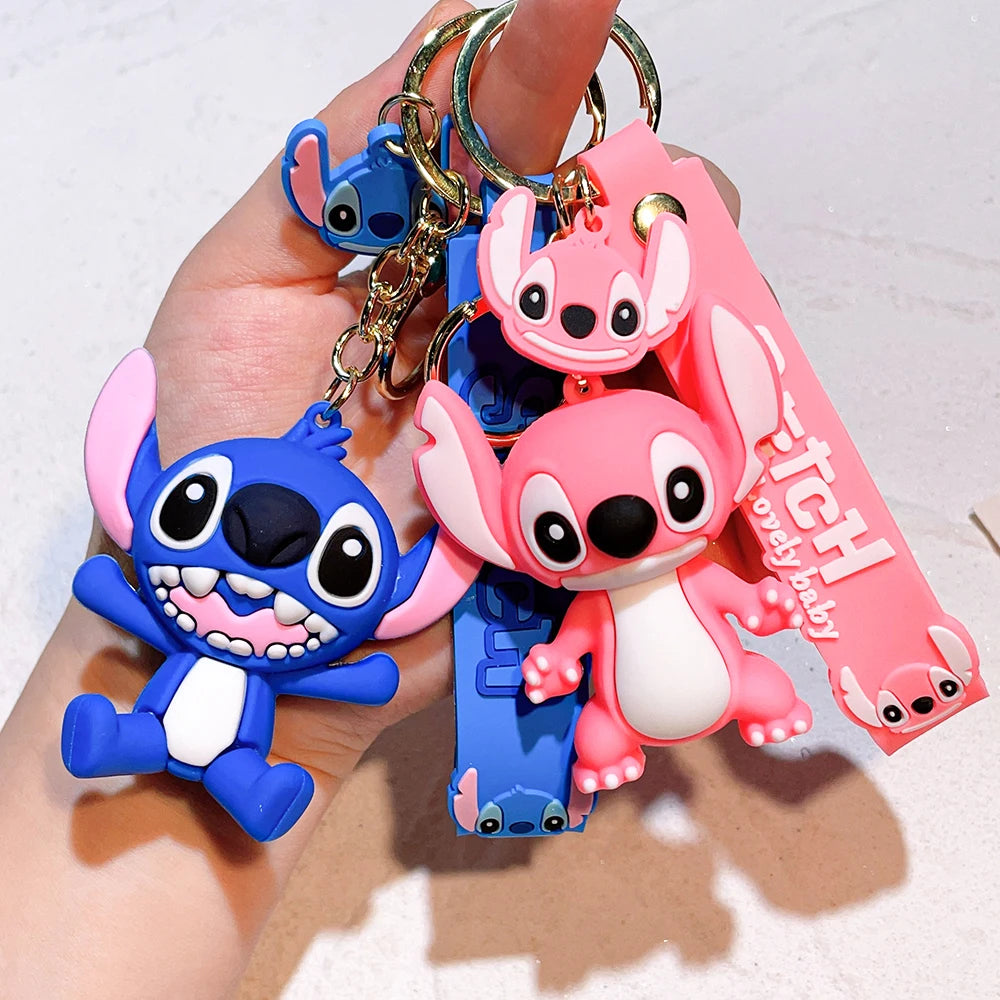 New Anime Disney Keychain Cartoon Mickey Mouse Minnie Lilo & Stitch Cute Doll Keyring Ornament Key Chain Pendant Kids Toys Gifts