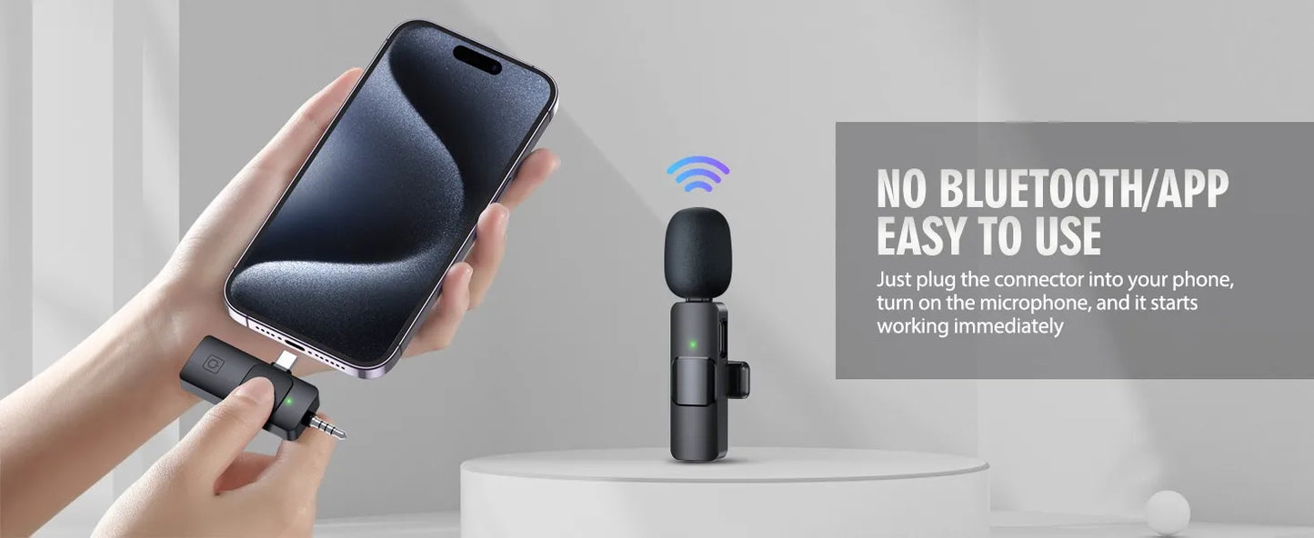 3 in 1 Wireless Microphone for iPhone Android Wireless Lavalier Microphone Noise Canceling Lapel Mic for Interview Video Podcast