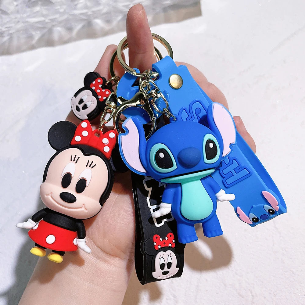 New Anime Disney Keychain Cartoon Mickey Mouse Minnie Lilo & Stitch Cute Doll Keyring Ornament Key Chain Pendant Kids Toys Gifts