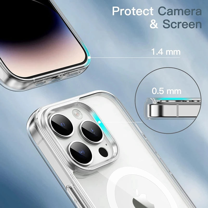 Clear Phone Case For iPhone 11 12 13 14 15 Pro Max For Magsafe Magnetic Wireless Charging Magsafe Case 7 8 XR XsMax Cover Case