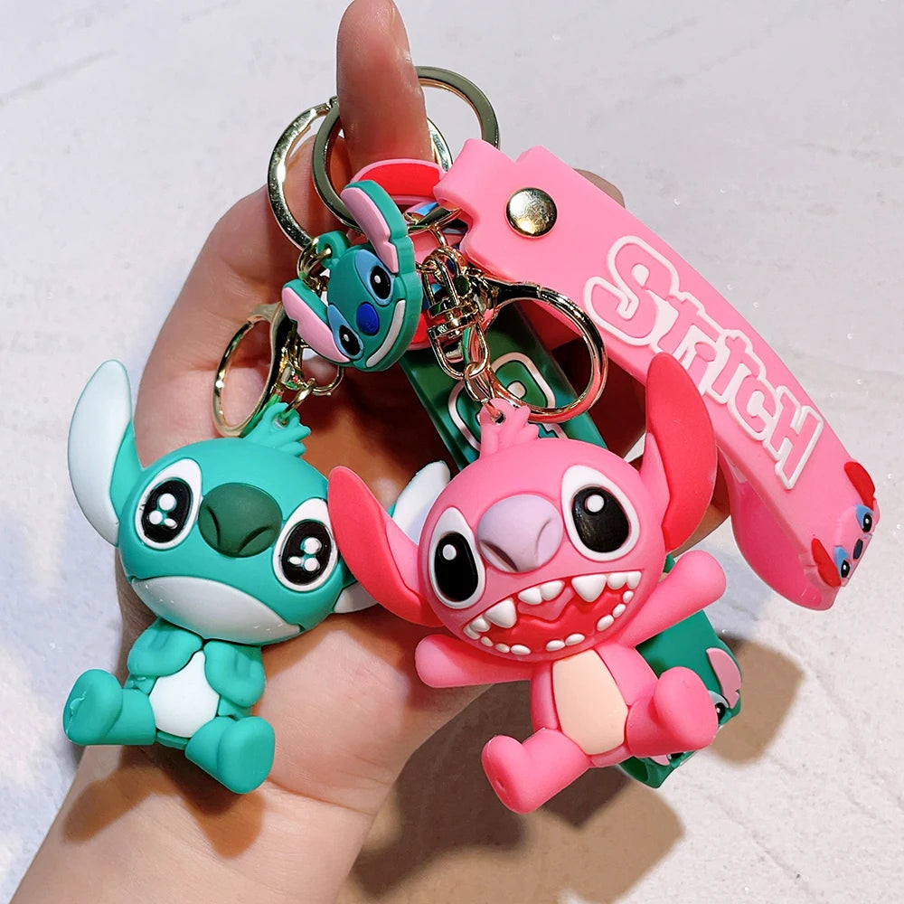 New Anime Disney Keychain Cartoon Mickey Mouse Minnie Lilo & Stitch Cute Doll Keyring Ornament Key Chain Pendant Kids Toys Gifts